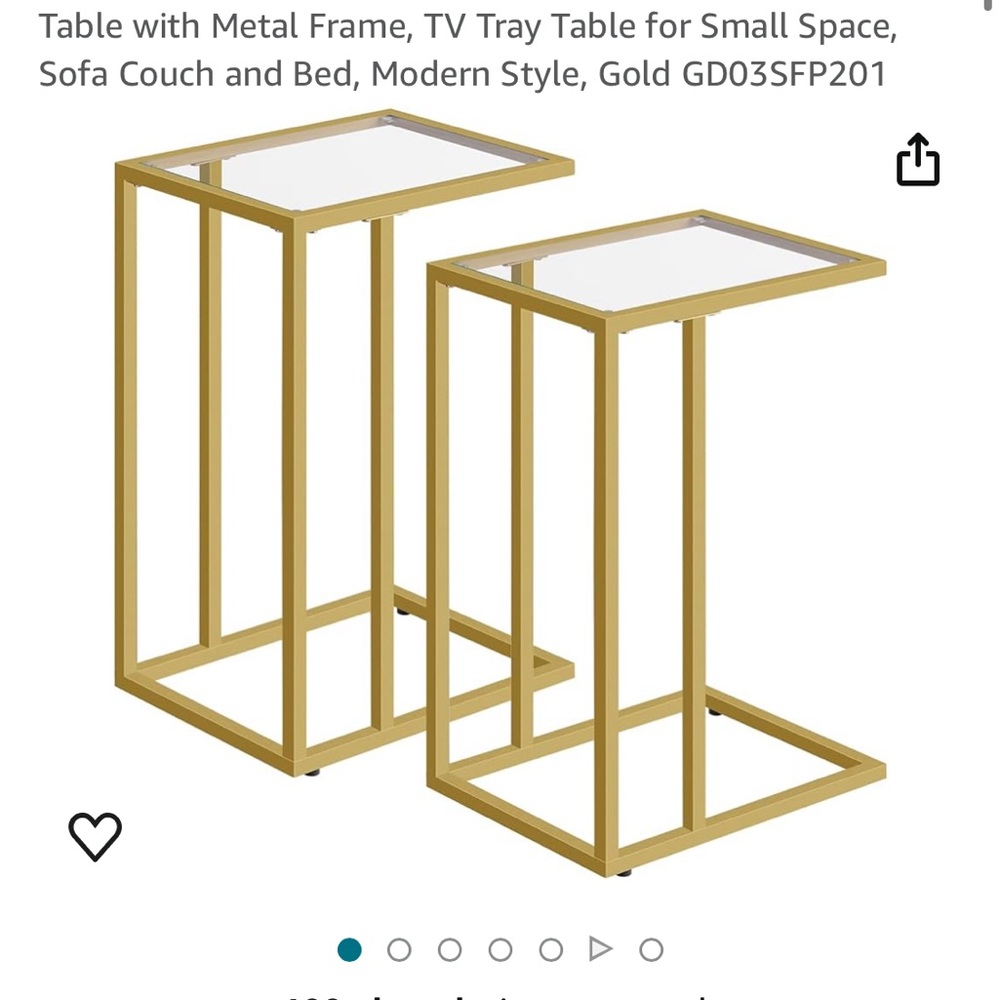 Brass Colored Tempered Glass End Tables Set of Two